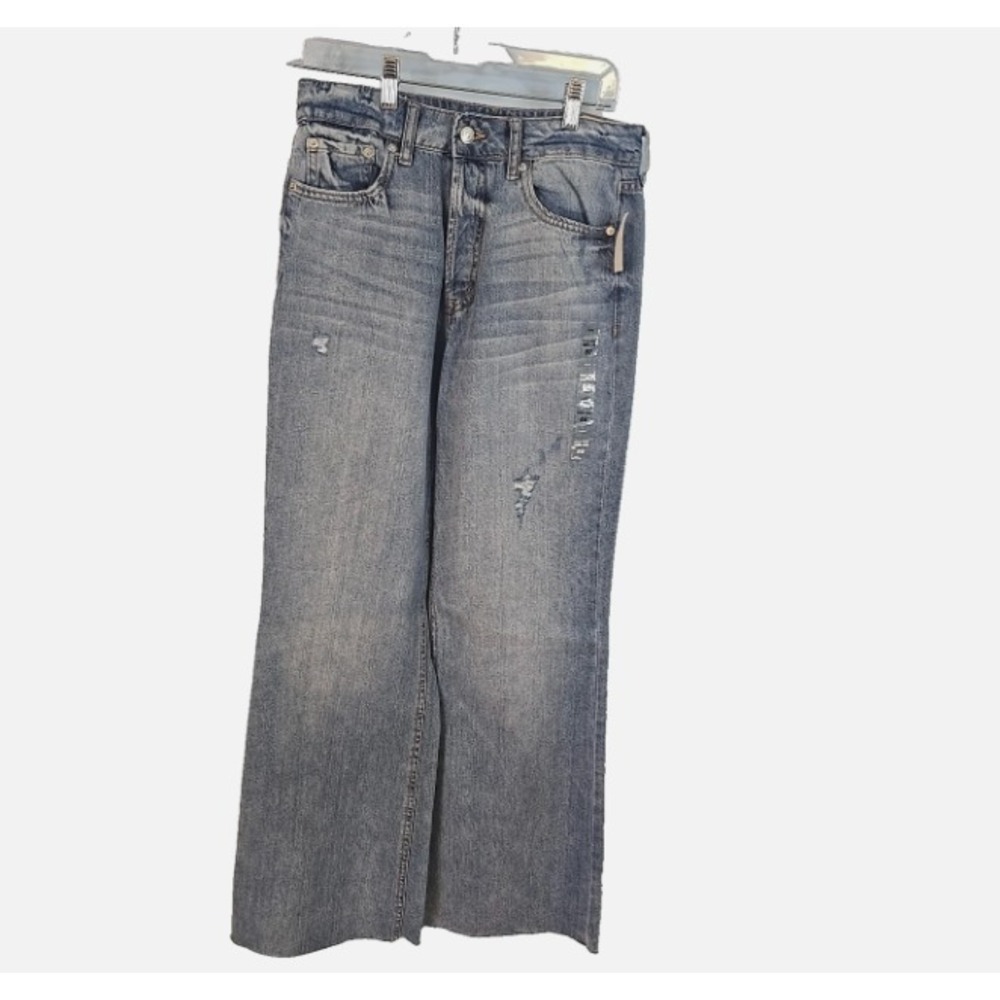 AERO NWT High Rise Wide Leg Jeans 8R Button Fly Distressed Raw Hem
